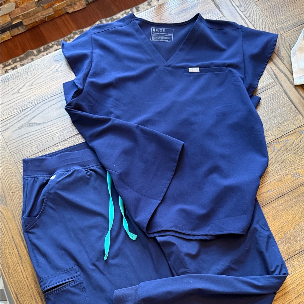 FIGS Navy Scrub Set with Teal Accents